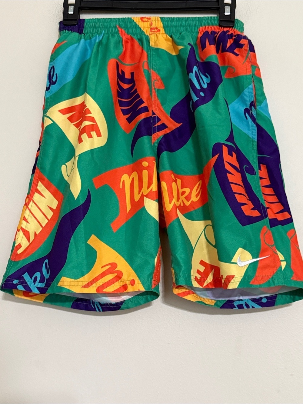 Nike Green Multicolor Logo Swim/Workout Shorts kids XL beach vacation resort Y2K